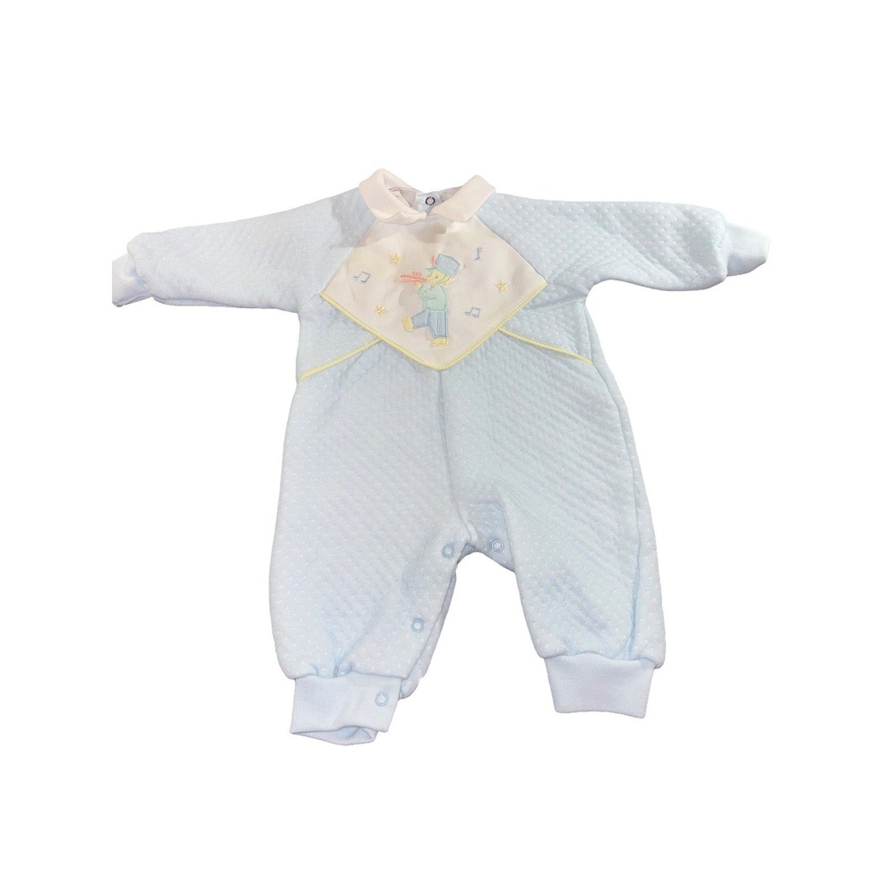 Vintage 80's Childwise 6-9 Months Quilted Baby Blue Sleeper Trumpeter Music Note